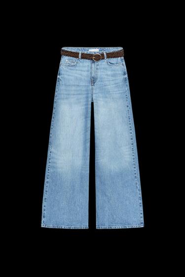 Zara Z1975 HIGH-WAISTED WIDE LEG FULL LENGTH JEANS WITH BELT - Mid-blue - Image 0