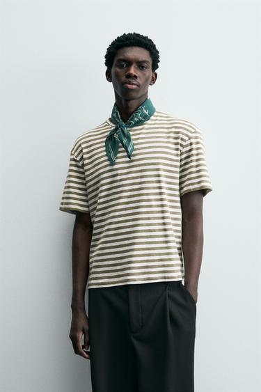 CAMISETA RELAXED FIT RAYAS - crudo/kaki de Zara