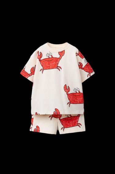 CONJUNTO JOGGING CAMISETA Y BERMUDA CANGREJOS - Crudo / Azul de Zara