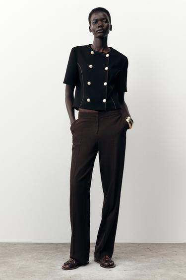 CONTRAST STITCH SHORT SLEEVE BLAZER - Black by Zara - Image 0
