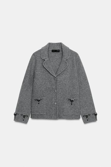 Zara BEADED CARDIGAN - Gray marl