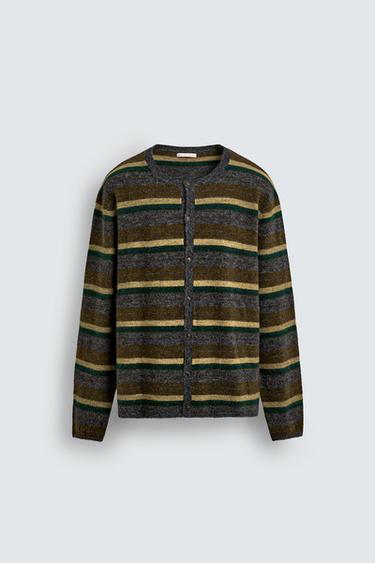 STRIPED JACQUARD CARDIGAN - Anthracite Grey by Zara