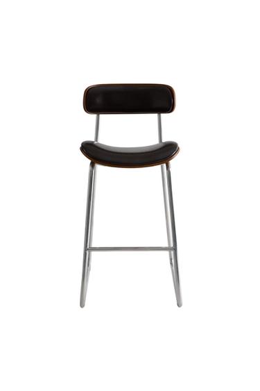 STAINLESS STEEL AND LEATHER BAR STOOL - بني شيكولاته الخاص بـ Zara
