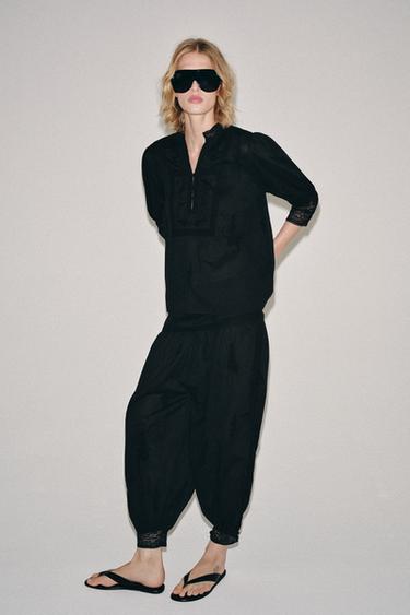 Zaras BLUS MED BRODERIER ZW COLLECTION - Svart