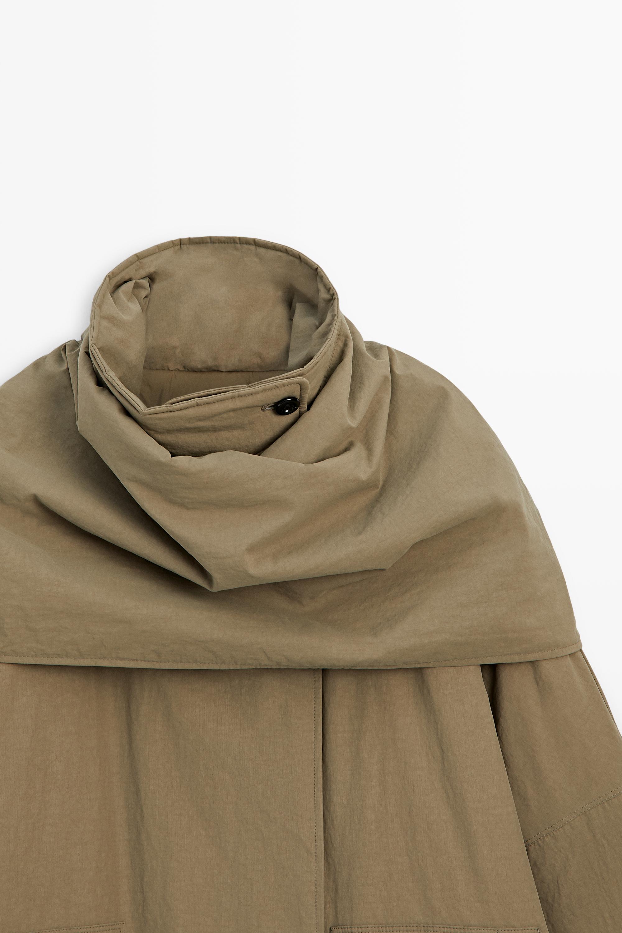 Quilted bomber jacket with scarf — taupe brown