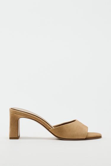 MULE TACÓN ANCHO ANTE - Marrón Arena de Zara