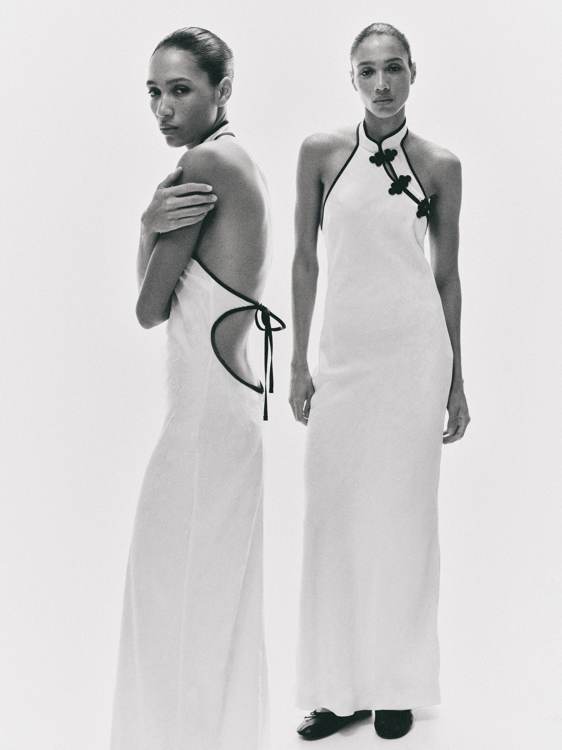 MIDI JACQUARD FROG FASTENING DRESS — Oyster-white