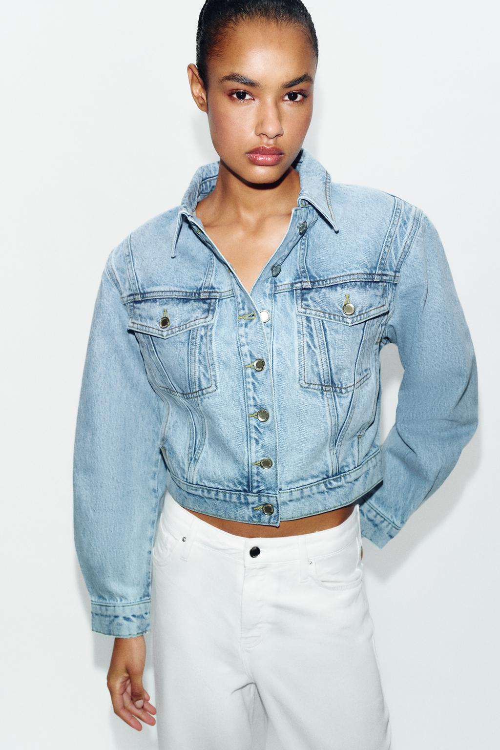 Z1975 CROPPED DENIM JACKET WITH SHOULDER PADS