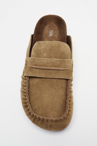 LEATHER SLINGBACK CLOGS - Olive Green by Zara