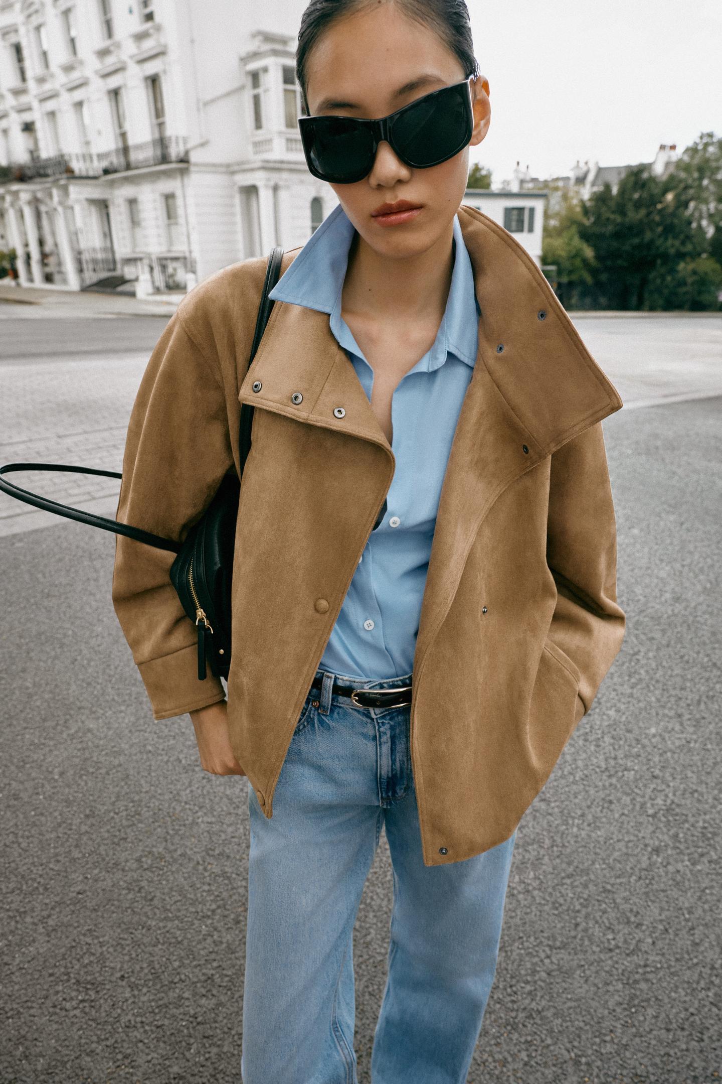 Женская куртка Zara Faux Suede Belted, цвет: Тёмный верблюжий — фото 3