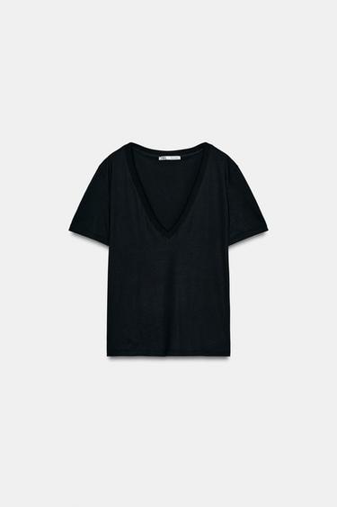 Zara V-NECK T-SHIRT - Black