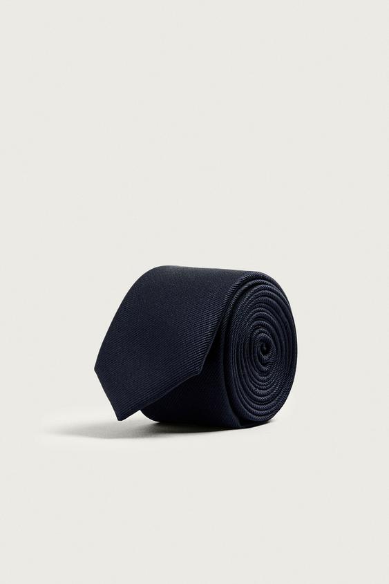 100% SILK SKINNY TIE - Navy blue by Zara - Image 0