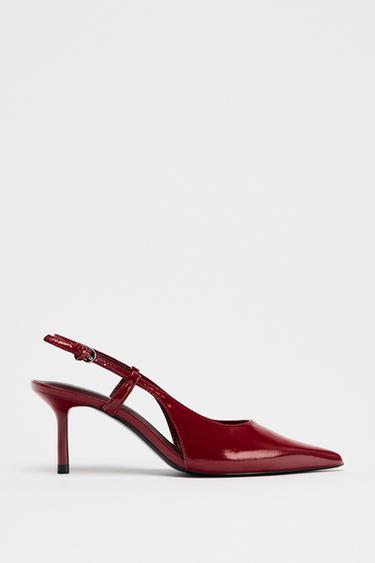 MULE DE SALTO COM EFEITO ENVERNIZADO - Vermelho da Zara