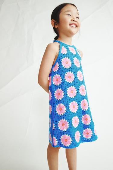 FLORAL CROCHET KNIT DRESS - Electric blue by Zara