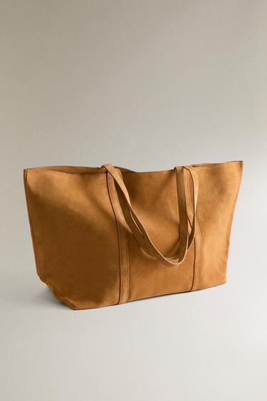 SAC CABAS RÉVERSIBLE EN CUIR CROÛTE DE CUIR - Marron de Zara - Image 3