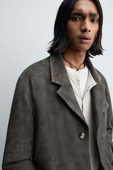 SUEDE LEATHER BLAZER - Brown / Taupe by Zara - Image 6