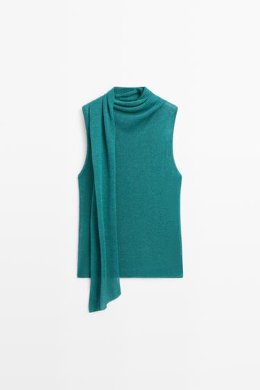 Zara High neck top with scarf detail - Turquoise - Image 0