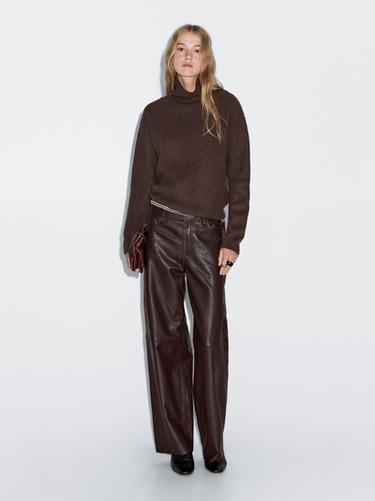 Zara Sheepskin leather trousers with nappa finish - Brown - Image 0