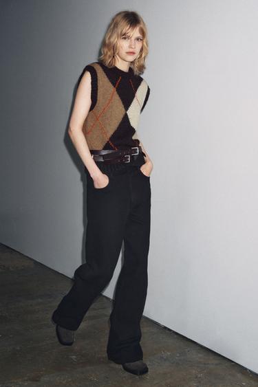 JEANS ZW COLLECTION بسرج متوسط - أسود الخاص بـ Zara