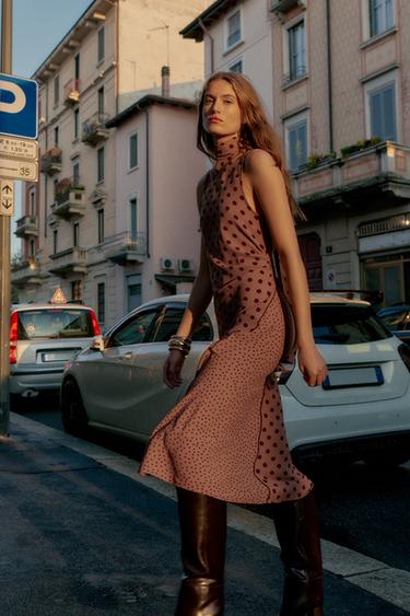 POLKA DOT MIDI DRESS WITH BOW - Toffee by Zara - Image 3