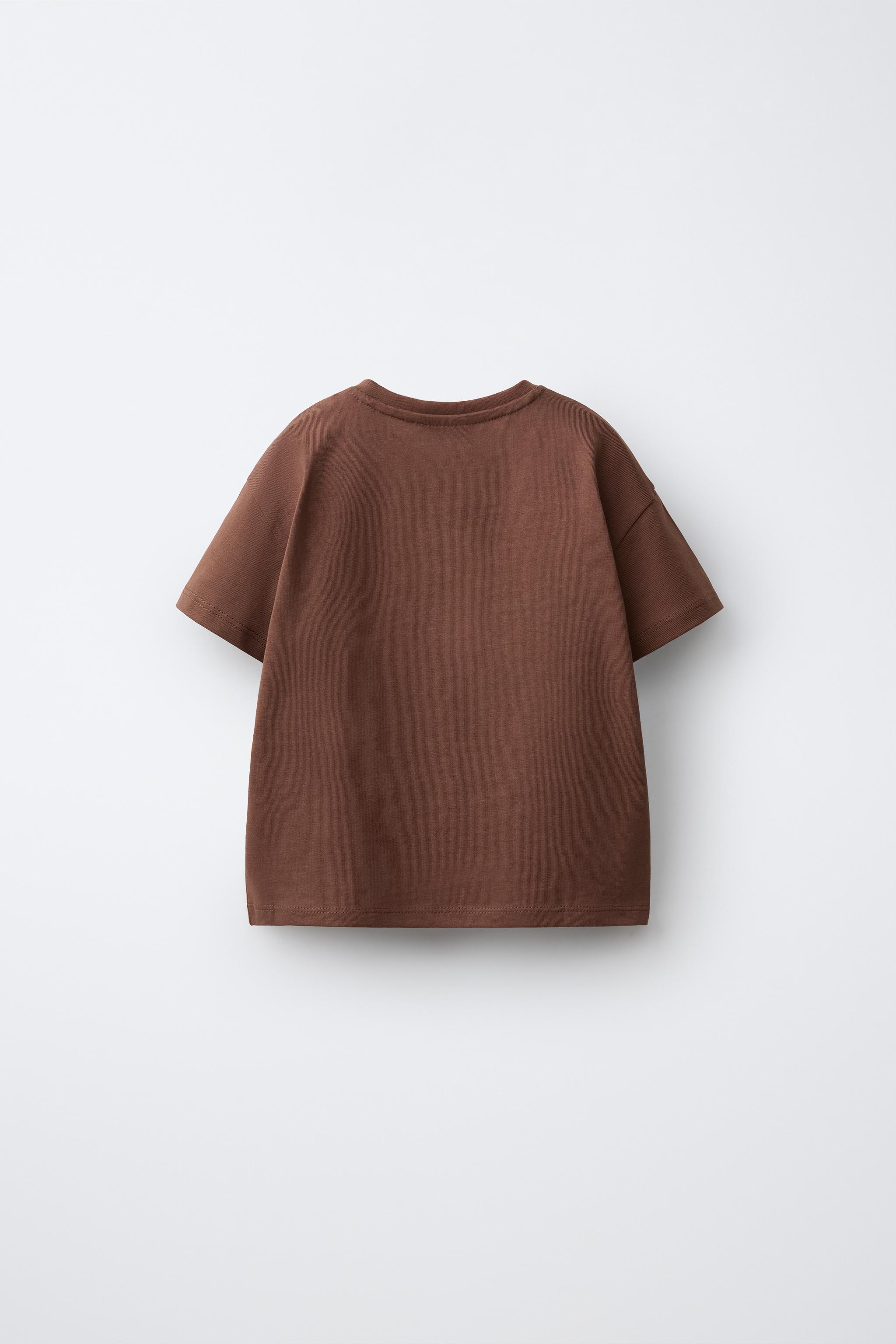 EMBROIDERED HEART PLAIN T-SHIRT — Chocolate