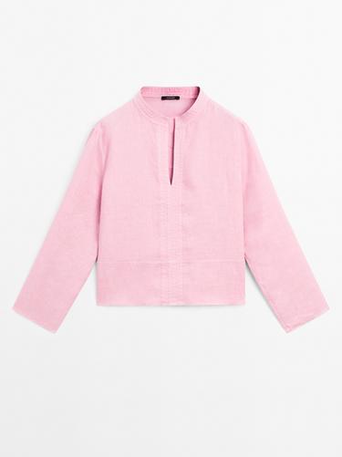 Zara 100% linen long sleeve shirt - Faded pink