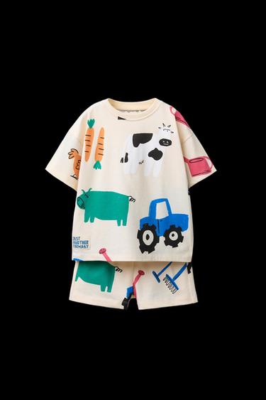 Zara FARM PRINT JOGGER SET - Mid-ecru