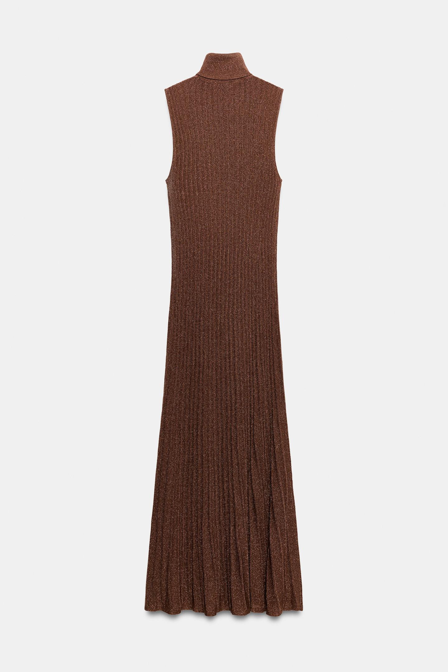 Женское платье Zara Metallic Yarn Ribbed Maxi, цвет: Золотой — фото 8