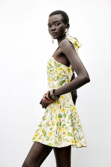 ROBE COURTE AVEC LIN IMPRIMÉ - Multicolore de Zara - Image 3
