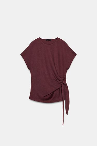 Zara SOFT KNOT TOP - Brandy