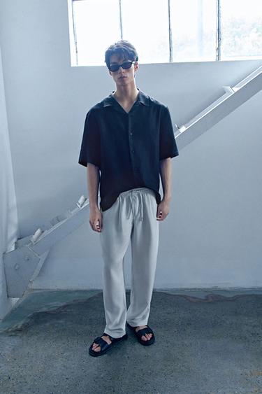 Zara 100% 人造絲休閒版長褲 - 珍珠灰色