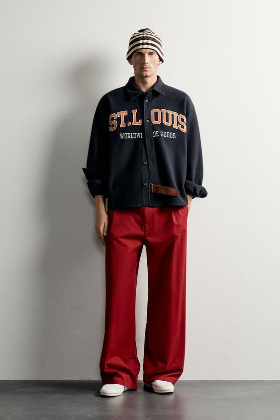 Zara BOXY FIT TEXT PATCH OVERSHIRT - Blue - Image 0