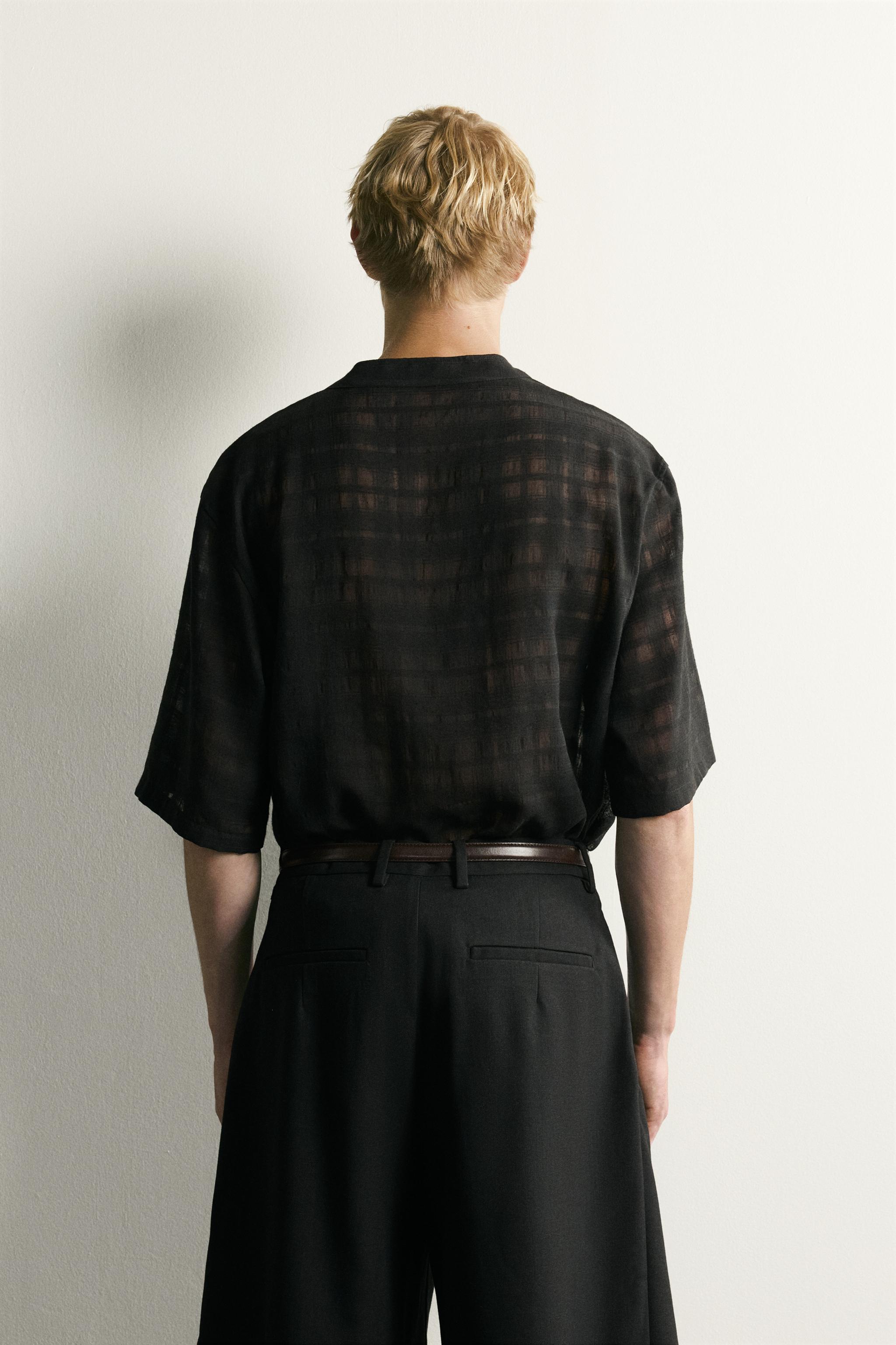 Мужские рубашки Zara SEMI-SHEER CHECK JACQUARD SHIRT — фото 3