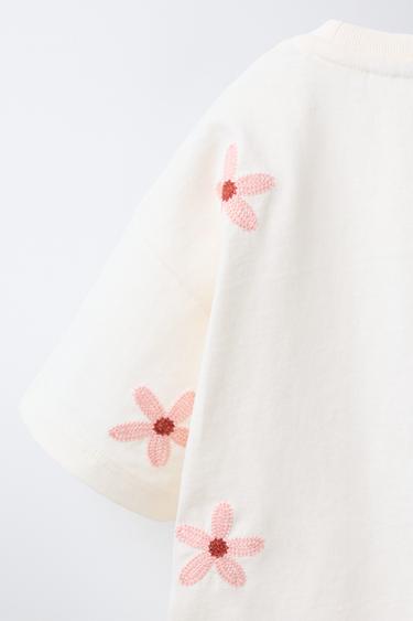 T-SHIRT À FLEURS BRODÉES - Écru de Zara - Image 3