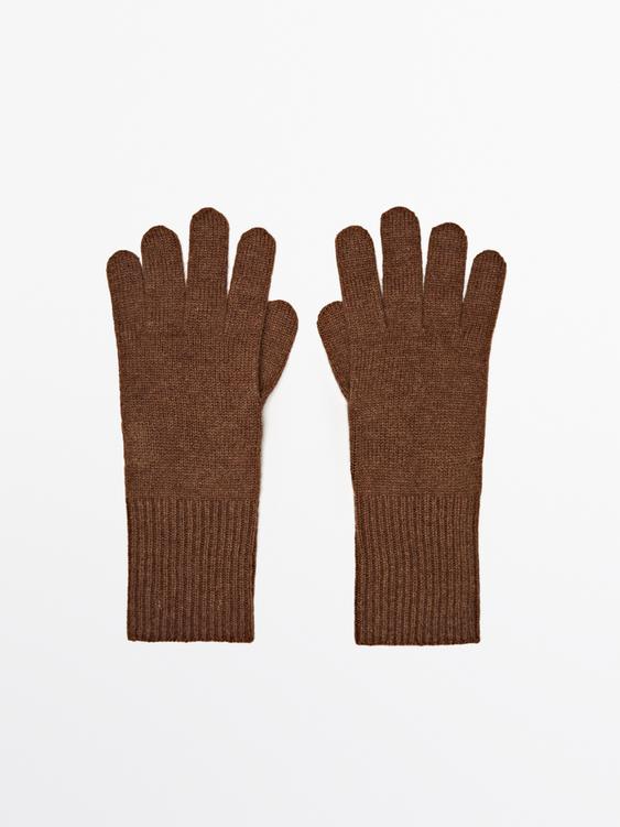 Wool blend knit gloves