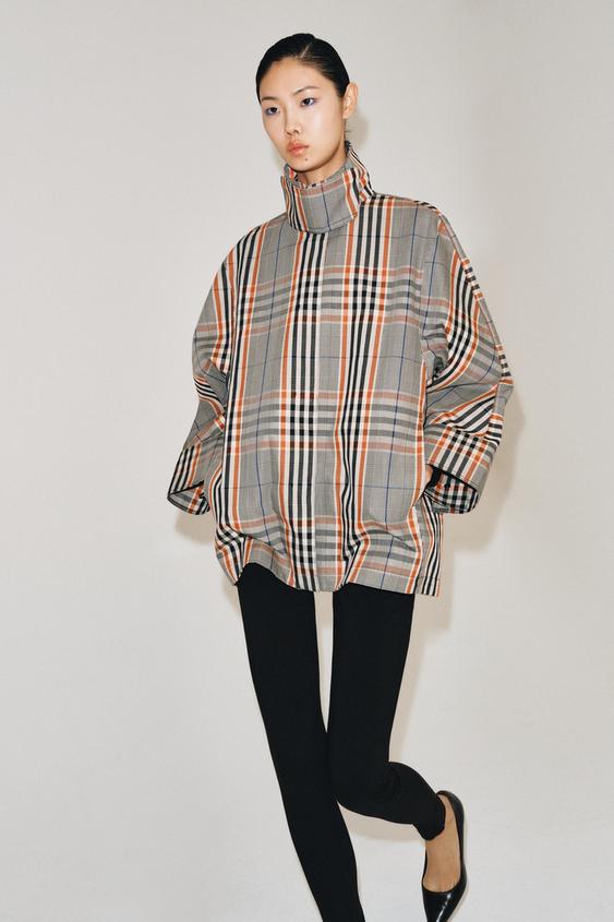 ZW COLLECTION SHORT CHECK TRENCH COAT - BLACK/ORANGE by Zara - Image 0