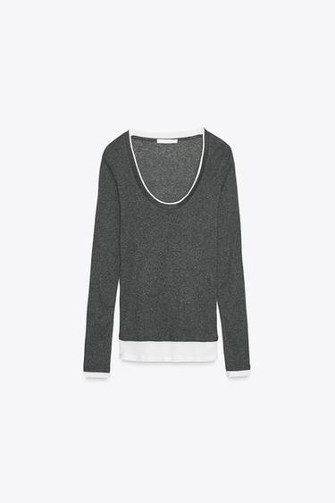 Zara DOUBLE EFFECT T-SHIRT - Dark gray marl