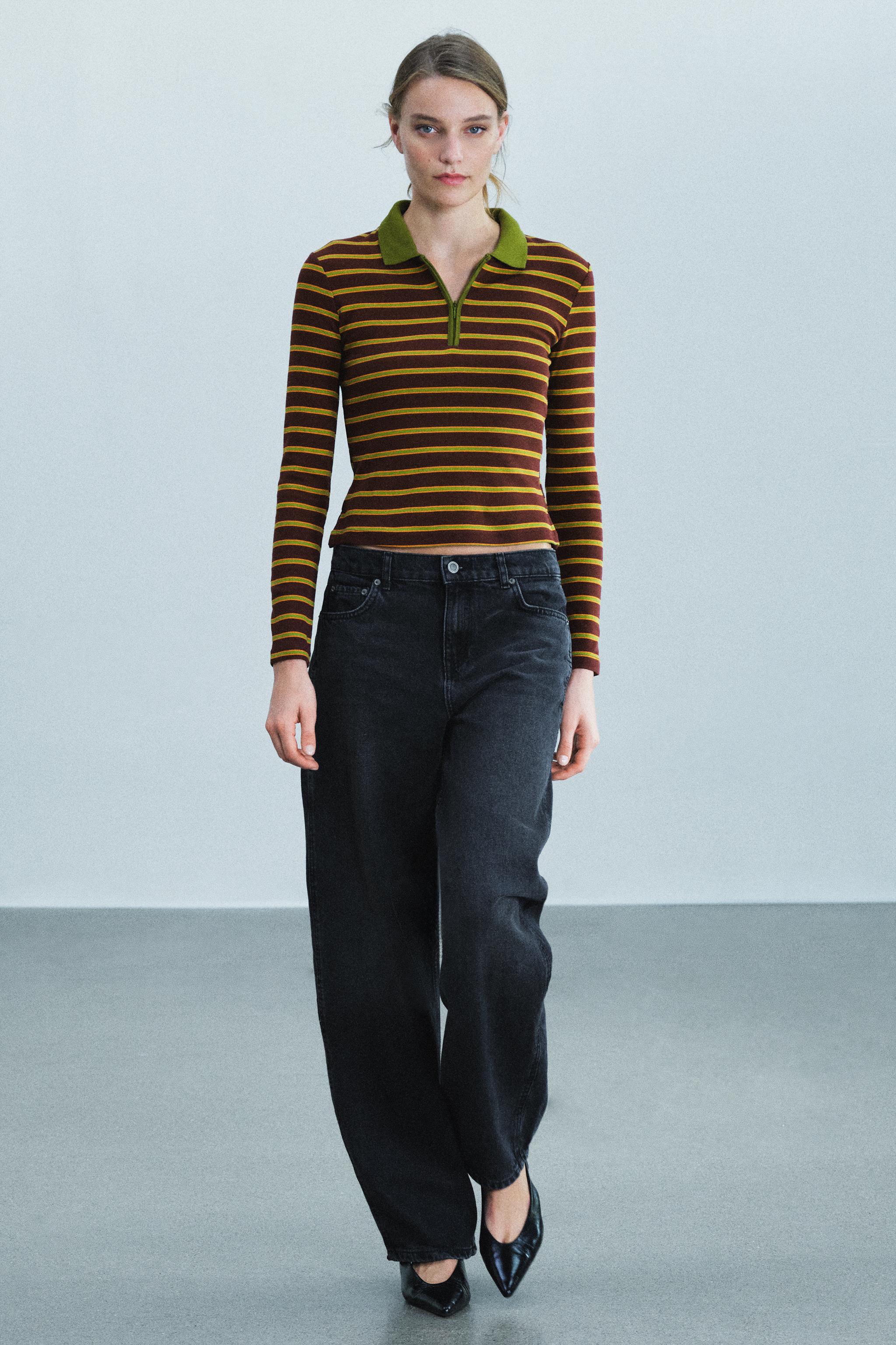 Zara KONTRAST ÇİZGİLİ POLO T-SHIRT görsel 4