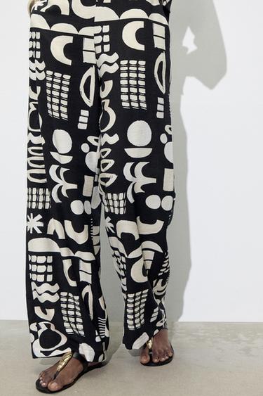 STRAIGHT FIT TROUSERS - Black / White by Zara - Image 1