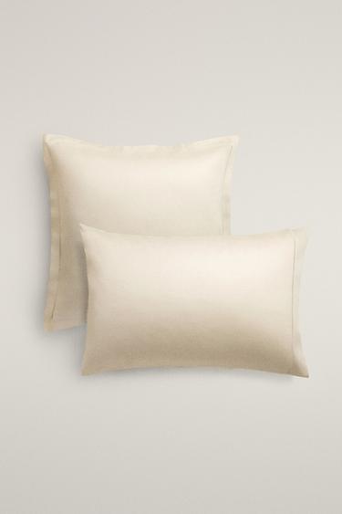 SATEEN PILLOWCASE WITH TRIM (300 THREAD COUNT) - Ecru by Zara