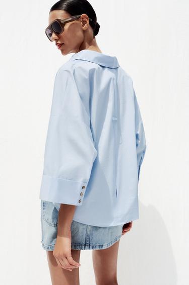 CHEMISE EN POPELINE À MANCHES LARGES - Bleu clair de Zara - Image 5