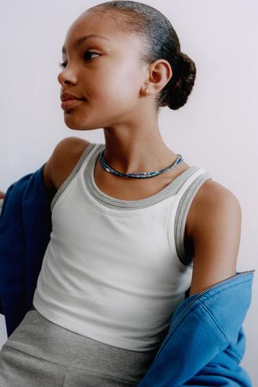 TOP DOBLE CONTRASTE - Blanco de Zara