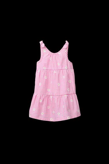 VESTIDO CUADRO VICHY FLORES - Rosa de Zara - Imagen 0