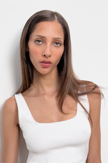 RIBBED STRAPPY TOP - White by Zara - Image 3