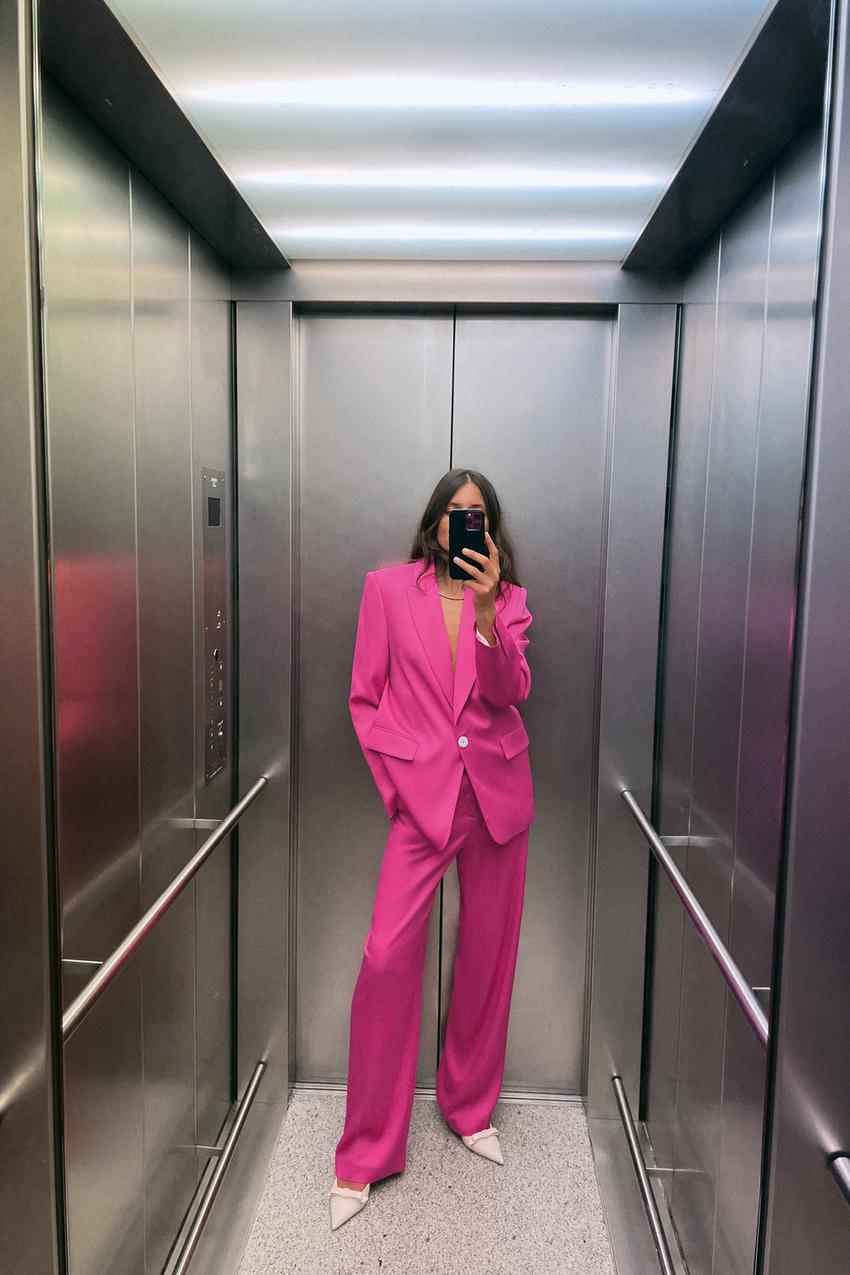 Zara womens pink high waist trousers. Never worn. - Depop