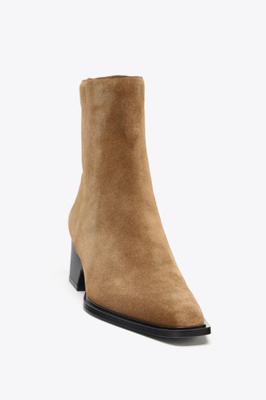 SPLIT SUEDE HEELED ANKLE BOOTS - SAND/BROWN by Zara - Image 2