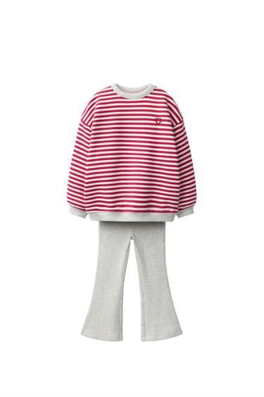 SET MIT GESTREIFTEM SWEATSHIRT UND SCHLAGLEGGINGS - Cremefarben von Zara