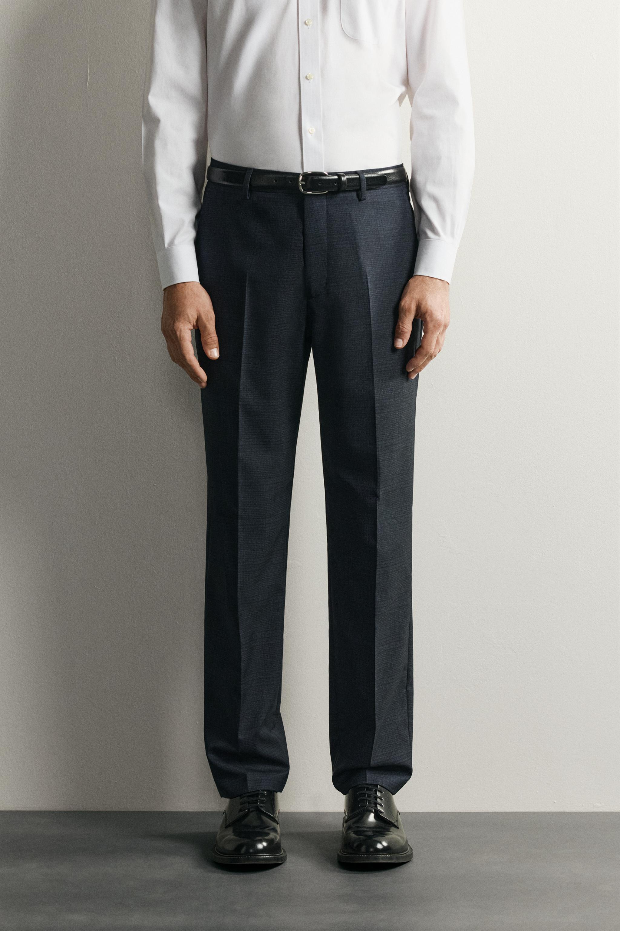 CHECKED REGULAR FIT SUIT TROUSERS — Blue