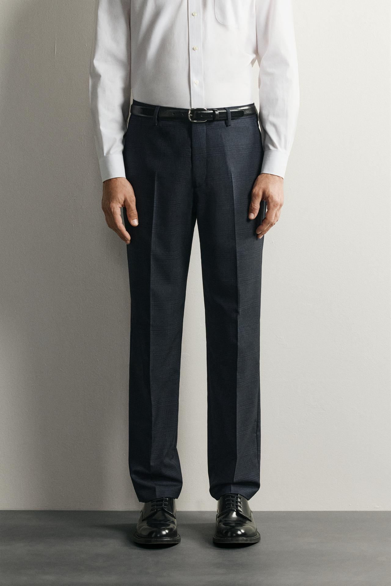 REGULAR FIT PLAID SUIT PANTS — Blue