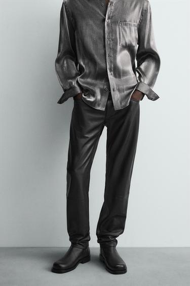 スリムフィットレザーパンツブラックZaraのスリムフィットレザーパンツ - ブラック